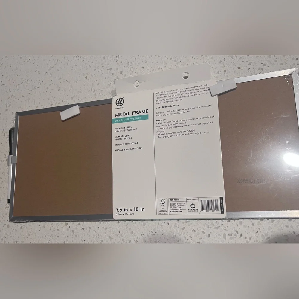 MEMO Board weekly Silver Metal Frame cork & notes 7.5” x 18” NEW Organizer